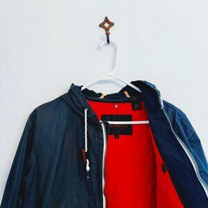 Ben Sherman Waxed Rain Parka Navy w/ Blaze Orange Lining Sz L